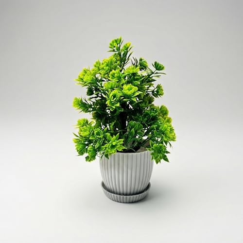 Image of Dekorly Artificial Potted Plants, Artificial Plastic Eucalyptus Plants Small Indoor Potted Houseplants, Small Faux Plants for Home Decor Bathroom Office Farmhouse (Round Multicolor-8)