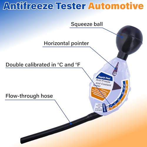 Image of Antifreeze Coolant Tester, Coolant Test Strips, C and F Display Dial Type Antifreeze Tester Automotive, 6 /12 /24V Car Battery Liquid Densitometer for Ethylene Glycol Coolant
