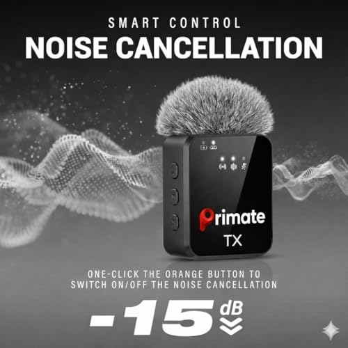 Image of Primate 3-in-1 Wireless Noise Reduction Microphone for Smartphone & Camera | 164ft Range, 20 Hours Battery Life | Ideal for YouTube, Vlogging & Interviews