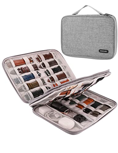Wearlizer Watch Band Case Watch Band Storage Case Hold 35 Watch Straps Portable Organizer Bag Compatible with Apple Watch Band, Watch Band Pin, Headset and Other Accessories-Gray/Pink/Leopard