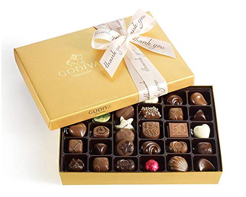 Godiva Chocolatier Assorted Chocolate Truffles Gold Gift Box, Thank You Ribbon, 36-Pieces