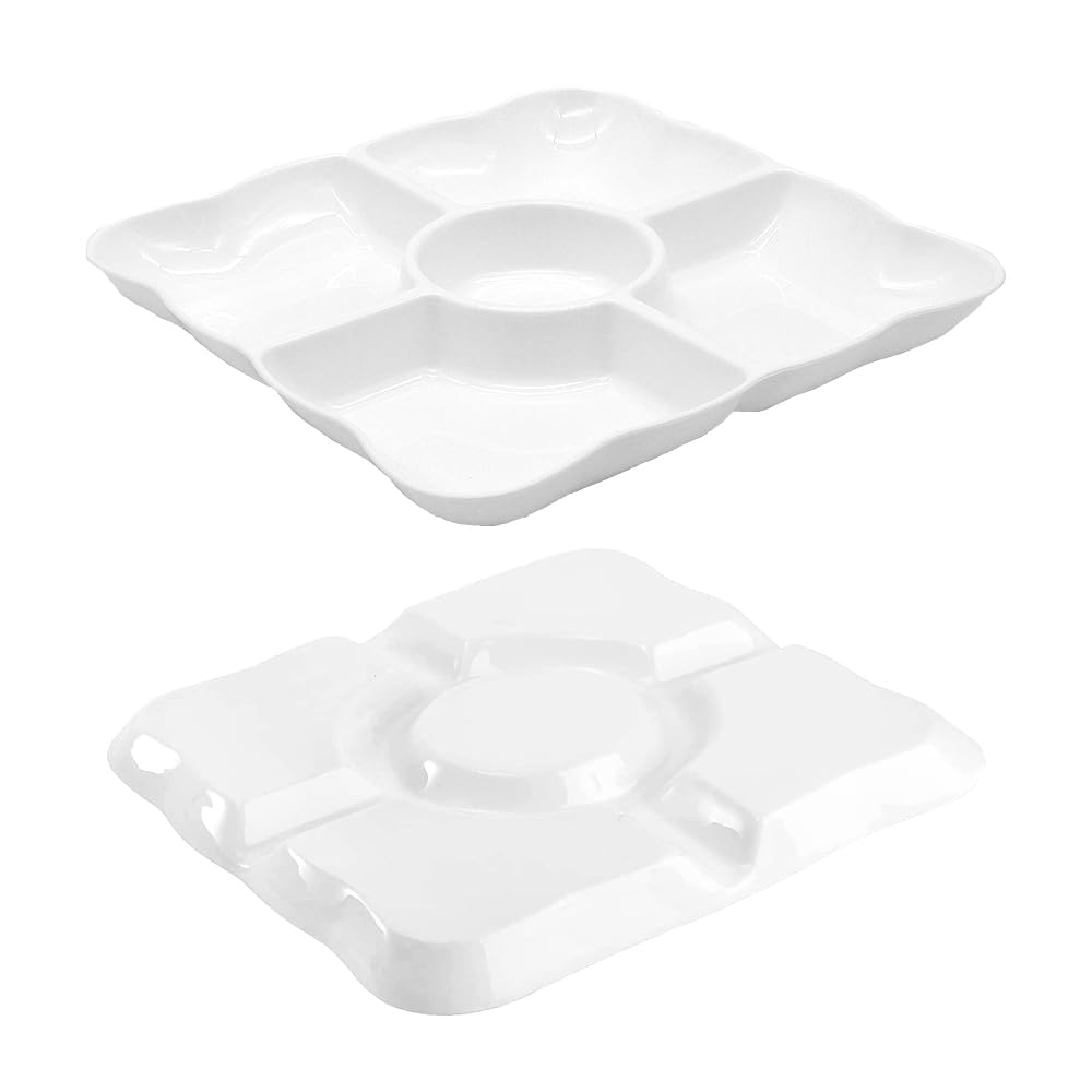 3 Pezzi Piatto con Scomparti 5 Sezioni Vassoio Divisorio Per Snack Riutilizzabili Porta Snack Plastica per Feste Caramelle,Antipasti,Frutta Secca,Dessert(Bianco)