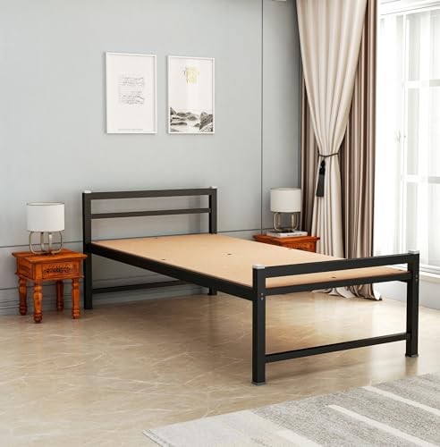 Image of ZIAULA Premium Bed SingleSize 3x6 Feet Cot for Bedroom Heay Duty Strong Metal Cot Iron Semi Folding Bed Easy Portable Iron cotSingle (3x6 Feet, with Attached Board), Painted, Black