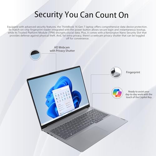 Image of Lenovo ThinkBook 16 Gen 7 Business Laptop, 16 inch FHD+, AMD Ryzen 7 7735HS, 16GB DDR5, 512GB SSD, Wi-Fi 6E, HDMI, Fingerprint, HD Webcam with Privacy Shutter, Windows 11 Pro