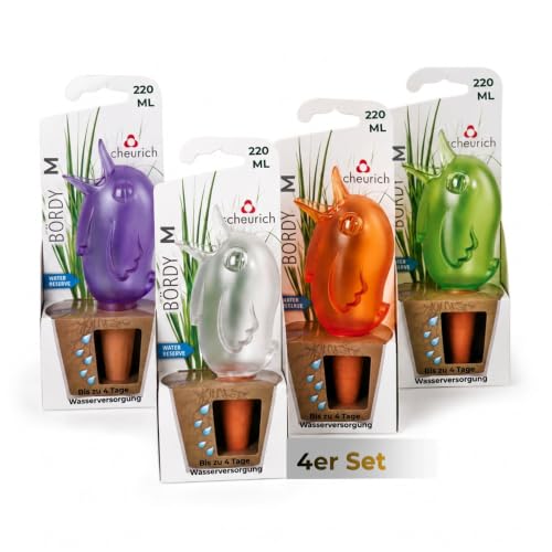 Dozownik wody "Bördy" zestaw 4 sztuk, rozmiar 20 cm, pojemność 220 ml na maksymalnie 4 dni, liliowy, zielony, przezroczysty i pomarańczowy (zestaw 1 x 4 szt.)