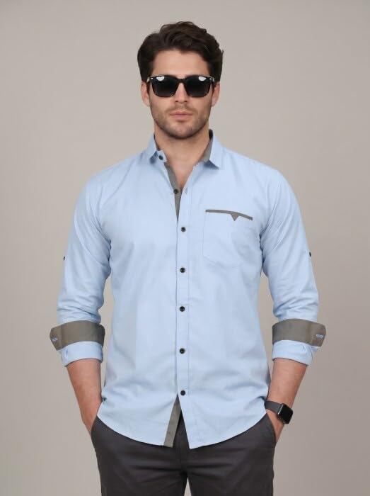 Image of Diverse Men's Cotton Blend Shirt with Pocket Design Spread Collar Full Sleeves Regular Fit and Standard Length | Comfortable Cotton Casual Shirt for Man