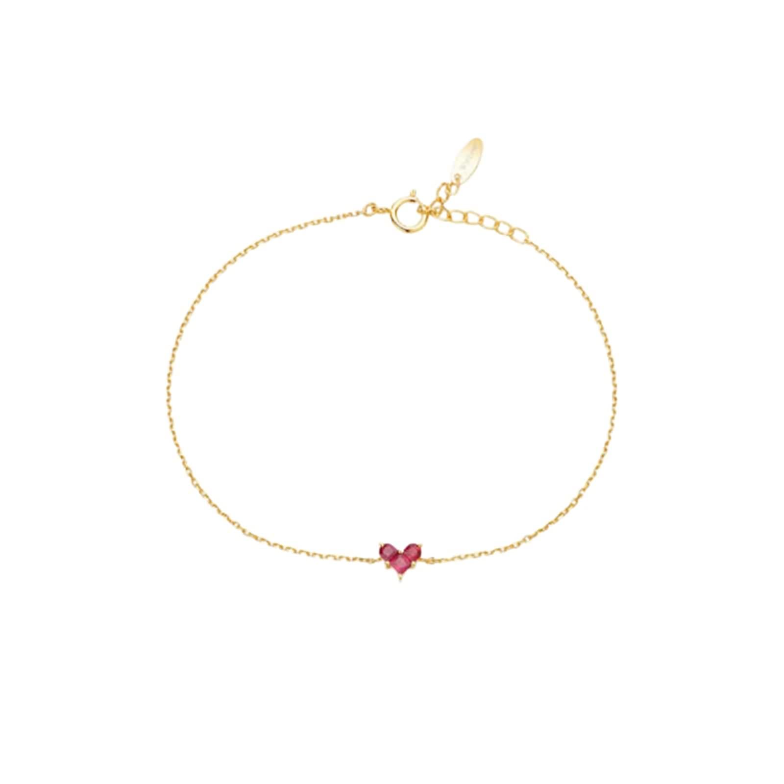 Pulseras para mujer, diseño de corazón, pulsera de promesa de rubí rojo de 0,21 quilates, joyería de oro amarillo con diamantes