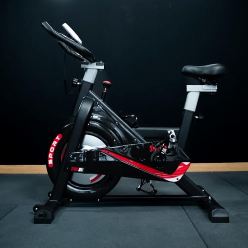 Fitness Tech, Bicicleta Spinning Saman, Bicicleta Indoor con Volante de Inercia y Pantalla LCD Multifunción, Bicicleta Estática con Manillar con Pulsómetro Integrado, Color Negro, 111 x53x119 Cm