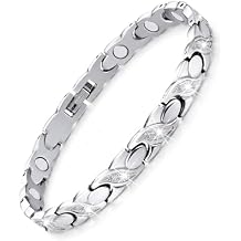 Feraco Magnetic Bracelets for Women Titanium Steel Bracelet with Ultra Strength Magnets & Sparkling Crystals Gifts for Women Silver