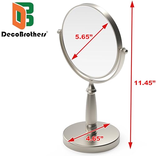 Deco Brothers Vanity Mirror with Stand 5.65-Inch Double Sided, 8X Magnification, Nickel