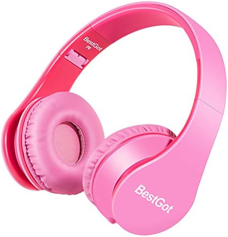 BestGot Kids Headphones Girls Childrens Kids Over Ear Wired with Microphone Volume Control Lightweight with Detachable 3.5mm Cable for Smartphone Tablets Laptop (Pink)