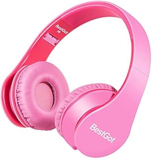 BestGot Kids Headphones Girls Childrens Kids Over Ear Wired with Microphone Volume Control Lightweight with Detachable 3.5mm Cable for Smartphone Tablets Laptop (Pink)