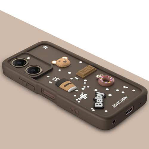 Image of Bintage Cute Fun Ball | Taddy Cartoon 3D Smiley Coffee Cup | Milk Donut | Full Camera Protection Back Cover Compatible for Vivo V2350 / Y18e / Y18 / Y18t - Brown