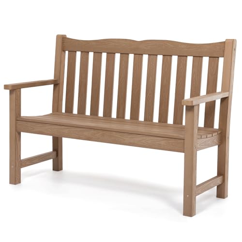Stoog All-Weather Outdoor Bench, 2-Person Poly Lumber Garden Bench with 800lb Capacity, Never Fade & Rust-Proof, for Backyard, Patio, Deck, and Porch, Teak