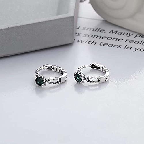 Pendientes de aro con circón verde en plata de ley 925 2