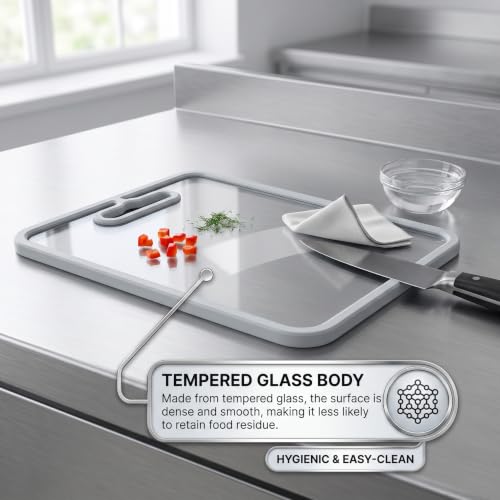 Tabla de cortar de vidrio templado gris de 15x11 pulgadas resistente para cocina 7