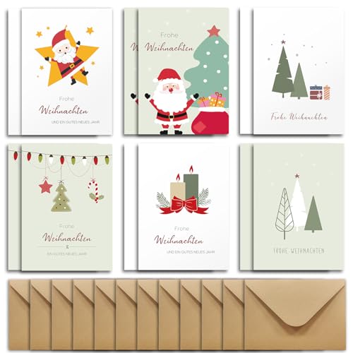 12 Lustige Weihnachtskarten mit Umschlag Set, Simple Modern...