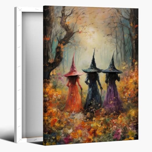 Yostyle Vintage halloween prints Witches Coven Among In forest canvas