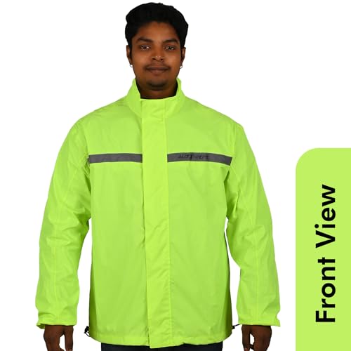 Image of Allextreme Riding Jacket Rain Cover PU Coated Polyester Fabric Waterproof Biker Rainwear with Full Sleeves for Men's Rider Protection Raincoat (S, Neon Green)
