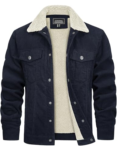 TACVASEN Fleece Jacket Men Corduroy Sherpa Lined Jacket Warm Trucker Cargo Jacket Lapel Collar Fall Winter Cotton Casual Jacket for Men