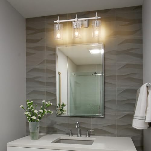 Image of SOLFART 3 Lights Vanity Light Bathroom Light Fixture Over Mirror for Bathroom Glass Shade Lights Brushed Nickel Vintage Lighting Fixture