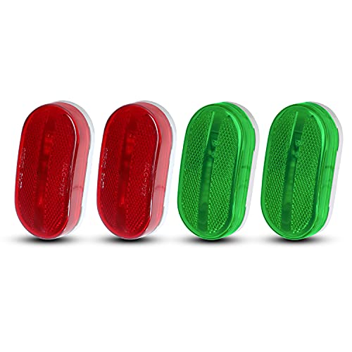 Meerkatt (Pack of 4) Oval 2 Red & 2 Green Side Marker Trailer Lights Rear Multi-Function Surface Mount Rectangle LED Truck Tram Pickup 12v DC TT12