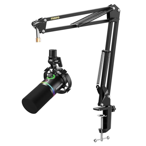 MAONO XLR/USB Dynamic Microphone Kit, RGB Gaming Mic Bundle for Podcast Studio Streaming Recording Vocal PD200X+BA20 Black