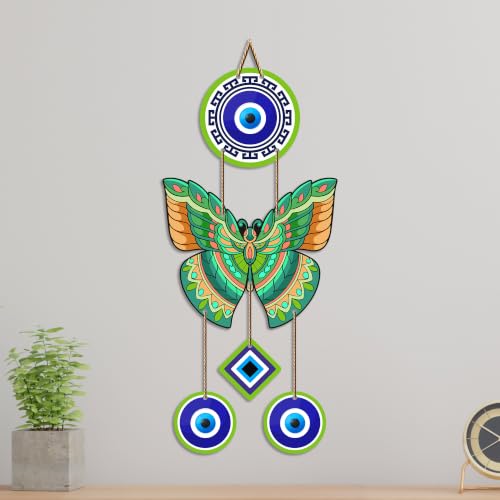 Image of Artvibes Green Butterfly Evil Eye Wall Hanging for Home Entrance | Lucky Charm MDF Wall Decor | Decorative Vastu Art for Living Room | Bedroom | Office & Main Door | Gift Item (WH 8584N)