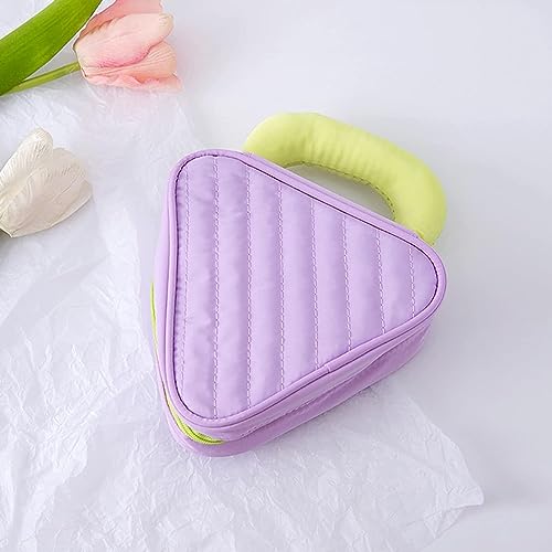 Image of House of Quirk Makeup Organizer Travel Cosmetics Toiletry Bag Macaroon-Colored with Handle (Purple)