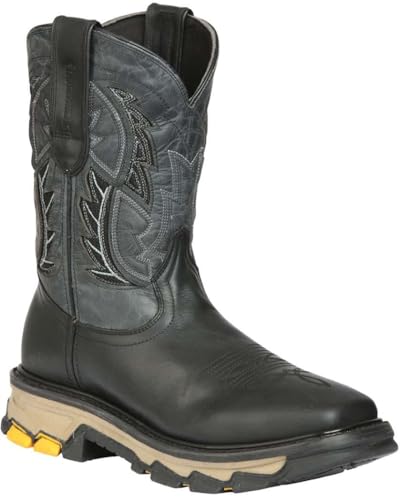 El General Men's Work Boots Genuine Leather Square Toe Rodeo Crazy Black MG44