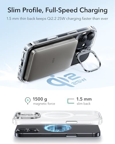 Image of ESR for iPhone 17 Case with Stash Stand, Camera Control Cover Compatible with MagSafe, Military-Grade Drop Protection Magnetic Phone Case for iPhone 17, Scratch-Resistant Back Cover,Clear
