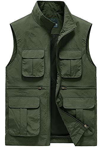 Panegy Men's Breathable Soft Lightweight Utility Fifhing Vest Outdoor Work Hiking Hunting Sleeveless Vest Jacket Quick Dry Vest For Summer Plus Size Deep Green 3Xl #TOP14