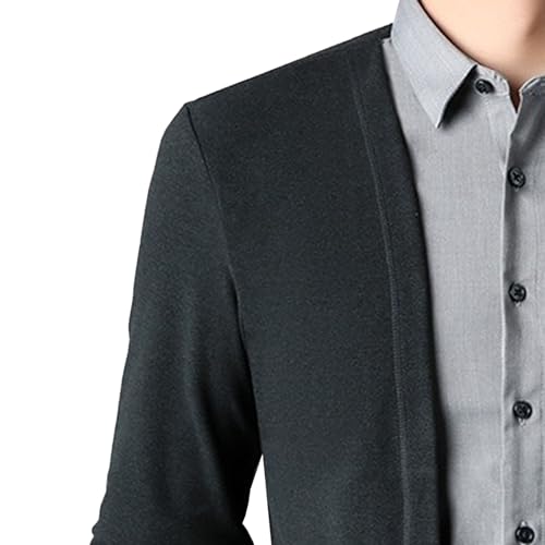 Men's Fake 2 Pieces Business Knitted Sweater Button Down Lightweight Slim Fit Sweater Cardigan Lapel Solid Sweaters3