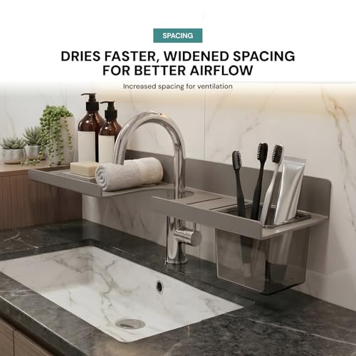 Image of MIORAH 2feet Bath Shelves for Wash Basin | Bathroom Organiser Without Drill Self Adhesive| Tooth Brush Holder Bathroom Accessories & Stand Grey