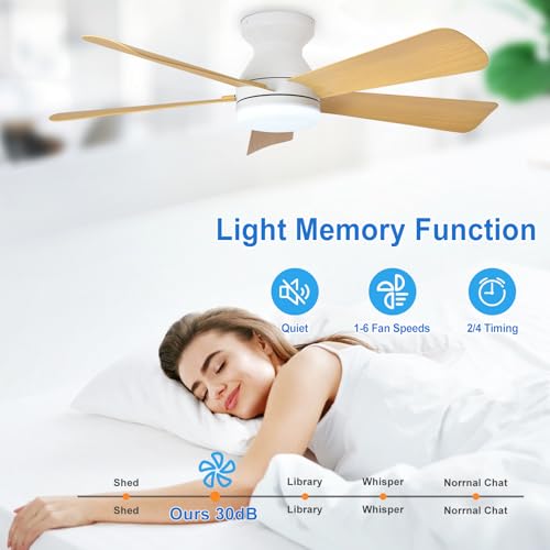 Image of Depuley 42-Inch Ceiling Fans with Lights: Indoor /Outdoor Flush Mount Ceiling Fan with Remote Control - Wood 5 Blade Low Profile Fandelier for Kitchen Gazebo - Reversible Quiet Timer - 2 Packs