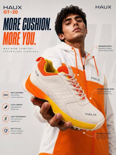 Image of HAUX GT-20 Cricket Shoes for Men - Lightweight TPR Studs for Turf & Hard Ground, Non-Marking Sole, Responsive Cushioning