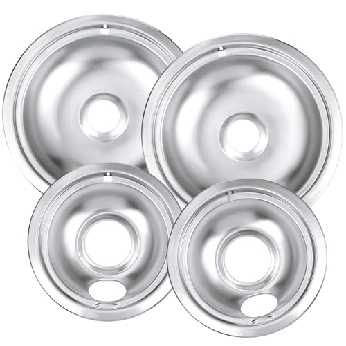 Drip Pan Burner Stove Top Chrome Drip Pan, Stove Drip Pans Replacement Compatible for Most Plug-in Electric Ranges Whirlpool Frigidaire Kenmore include 2 * 6in and 2 * 8in