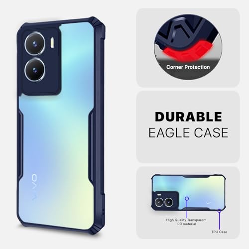 Image of Outlouders Back Cover for Vivo Y16 | Ultra Hybrid Transparent | Full Camera Protection | Raised Edge | Crystal Clear Bumper Case (Blue)