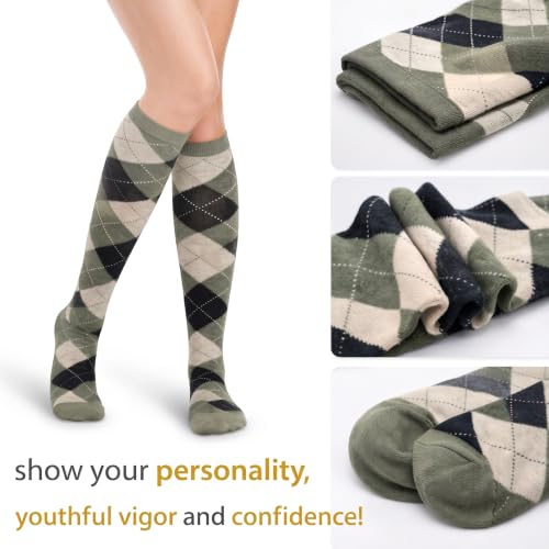 Image of Couver Women's Argyle Knee High Socks - Soft Acrylic Over the Calf Tube Style Socks for Casual Athletic - One Size