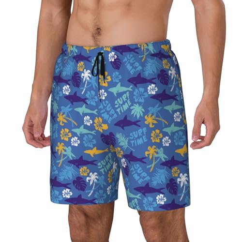 Palm Leaf Flower Shark Funny Men's Swim Trunks Board Shorts Quick Dry-2