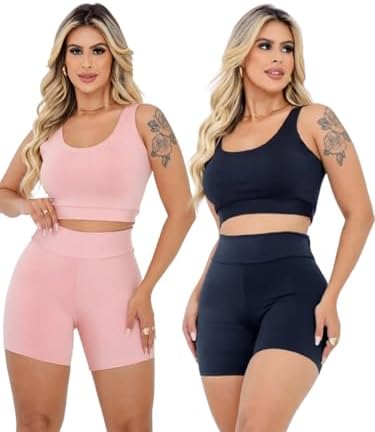 Kit 2 Conjuntos Fitness Short E Top Roupas Para Academia Outfit G...