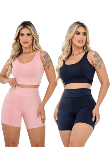 Kit 2 Conjuntos Fitness Short E Top Roupas Para Academia Outfit G...