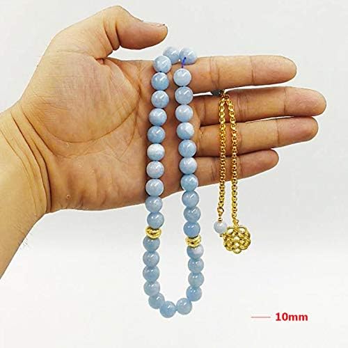 ALBASHAN Natural Aquamarine stone Tasbih Bracelet Man misbaha Special islamic Gift for muslim 33 45 66 99 prayer beads Gold accessories tassel rosary bead