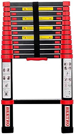 BEETRO 12.5ft Aluminum Telescoping Ladder, Extension Folding Ladder, Multipurpose Ladder for Roofing Business, Outdoor Working, Household Use and More, 330 LB Capacity, Red