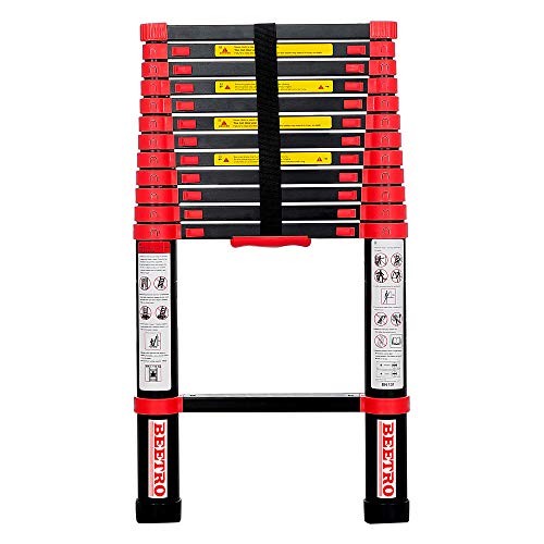 BEETRO 12.5ft Aluminum Telescoping Ladder, Extension Folding Ladder, Multipurpose Ladder for Roofing Business, Outdoor Working, Household Use and More, 330 LB Capacity, Red