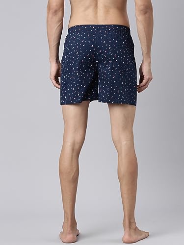 Image of JOVEN Men White, Navy Blue and Blue Printed Compact Cotton Regular Fit Boxer Shorts Pack of 3