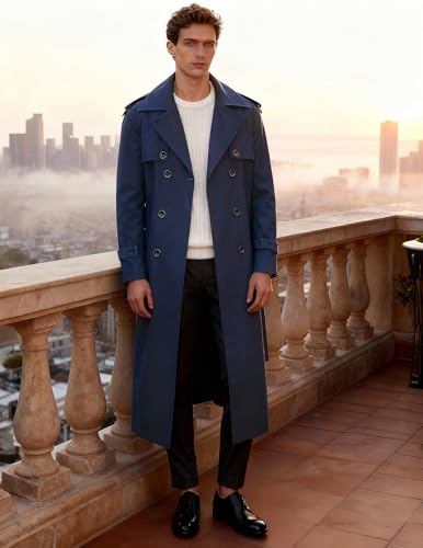 Image of Pantete Men's Double Breasted Trench Coat Oversized Windbreaker Long Jacket