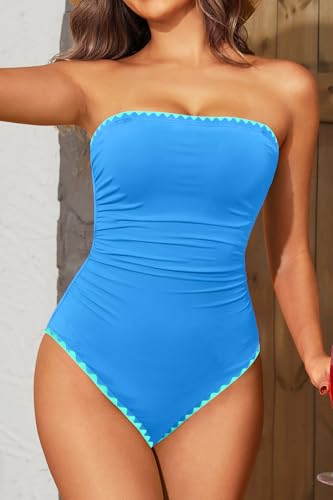 Image of Holipick Women Tummy Control One Piece Swimsuits Strapless Bandeau Bathing Suits Slimming Halter Swimwear