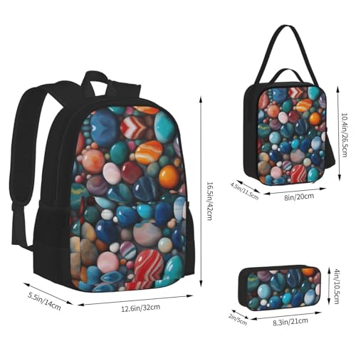 Colored Marble 3-Piece Set Backpack, Lunch Bag, And Pencil Case, Casual Cute Sets For Travel And College4