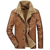 DAMAIJSQ Pu Lederjacken Für Herren - Mode Herbst Und Winter Herrenjacke Herren Warmes Leder Business Casual Einfarbig Dicke Pu-Lederjacke Winddicht Und Regendicht,Kamel,4XL